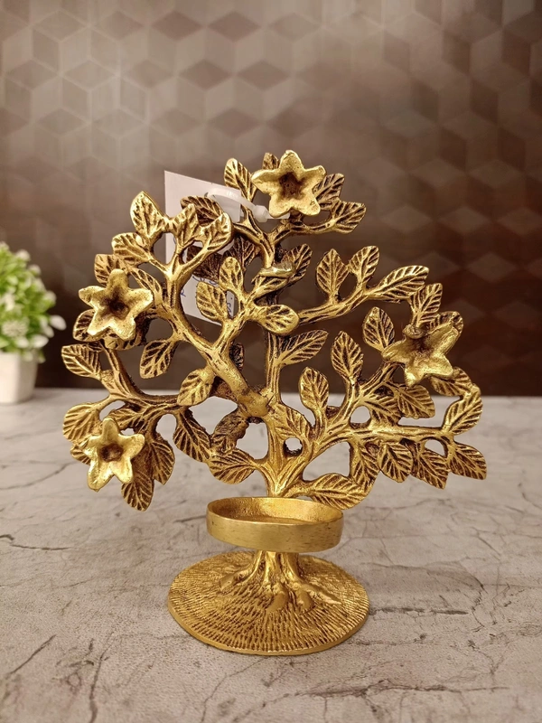 DecorsOne Brass Kalpaviruksha Tree Diya With Flowers 6''