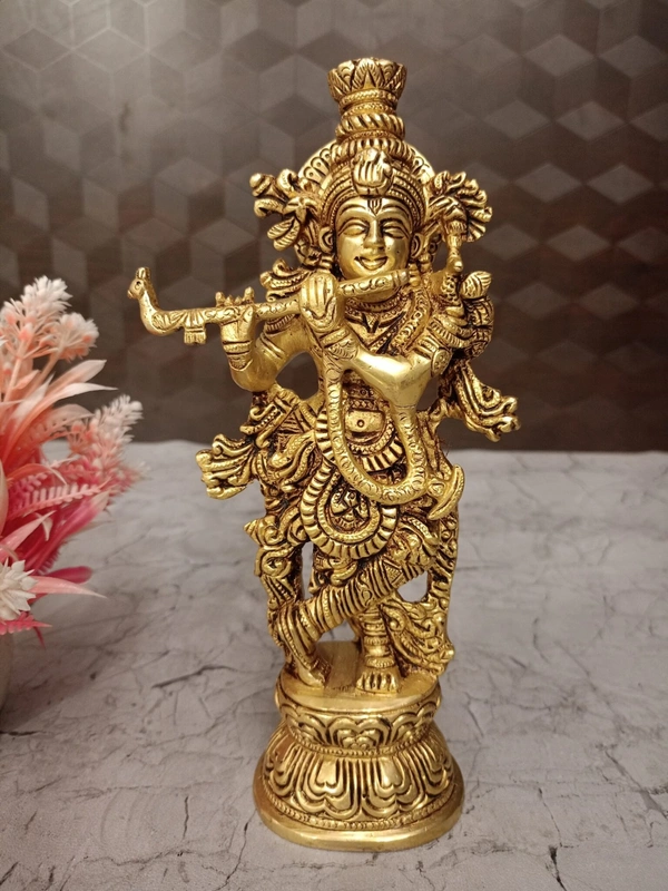 Brass Well Designed Krishna Idol