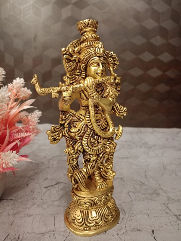 Brass Well Designed Krishna Idol
