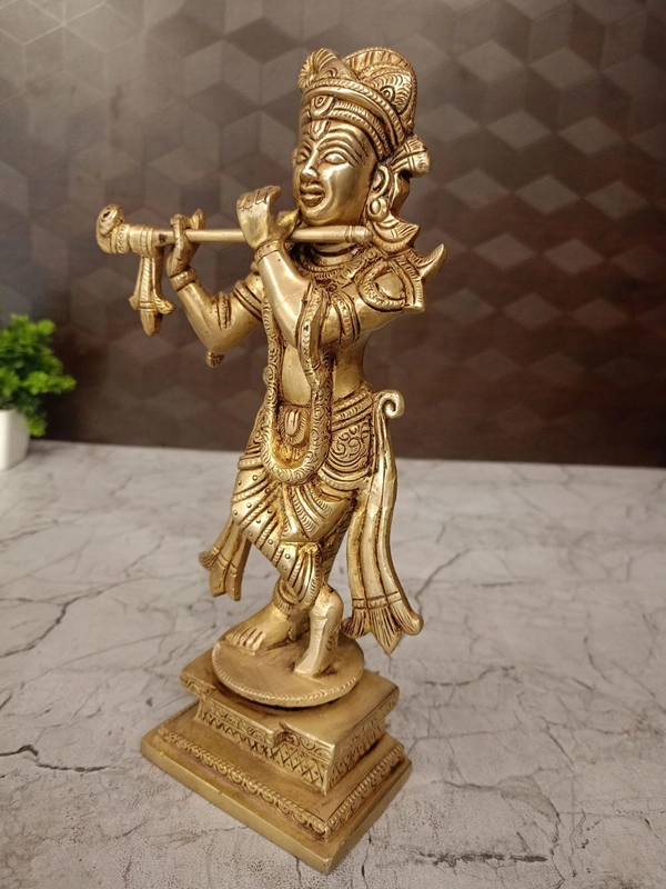 DecorsOne Brass Krishna with Square and Round Base- 9.5″