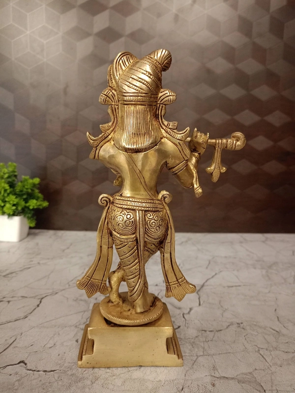DecorsOne Brass Krishna with Square and Round Base- 9.5″