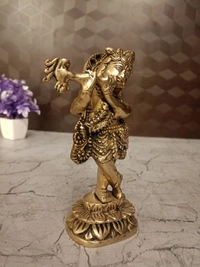 DecorsOne Brass Krishna Standing on Lotus Base Antique Idol- 9″