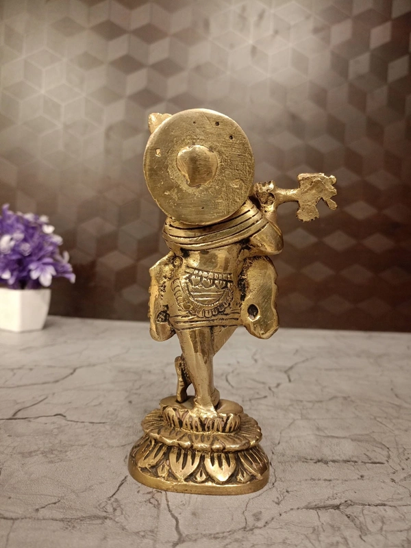 DecorsOne Brass Krishna Standing on Lotus Base Antique Idol- 9″