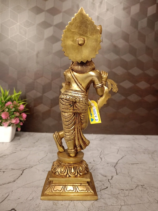 DecorsOne Brass Krishna with Floral Base Idol- 10″