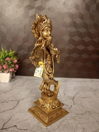 DecorsOne Brass Krishna with Floral Base Idol- 10″