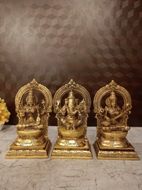 DecorsOne Brass Lakshmi Ganesha Saraswathi Set Idol-10″