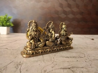 Brass Lakshmi Sarsawathi Ganesha Sitting On Rectangle Base