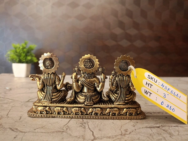 Brass Lakshmi Sarsawathi Ganesha Sitting On Rectangle Base