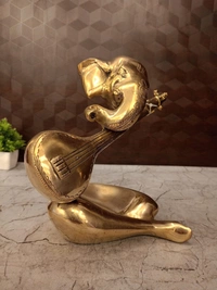 DecorsOne Brass Modern Ganesha with Veena 9.5”