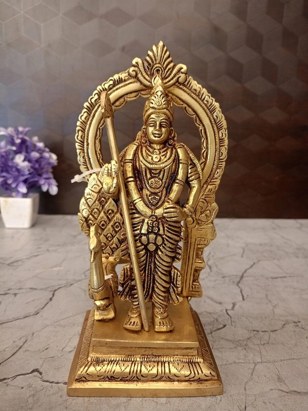 Brass Arch Murugan Idol For Pooja, Pure Antique And Handicraft Statue