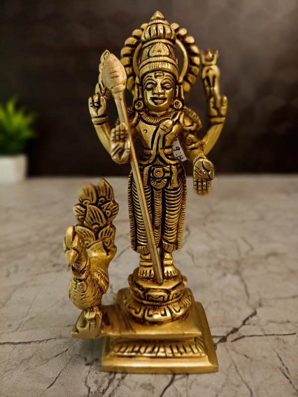DecorsOne Brass Murugan With Peacock Idol 6"