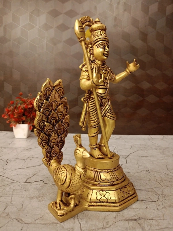 DecorsOne Brass Murugan With Peacock 10.5"
