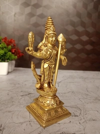Buy God Karthikeya Brass Statue For Pooja & Handicraft, Golden Antique Finish