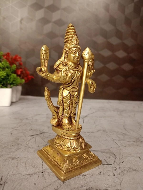 Buy God Karthikeya Brass Statue For Pooja & Handicraft, Golden Antique Finish