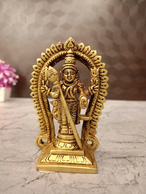 Brass Lord Murugan With Arch Statue | Subramanya Swamy Standing With Vel Handcrafted Idol