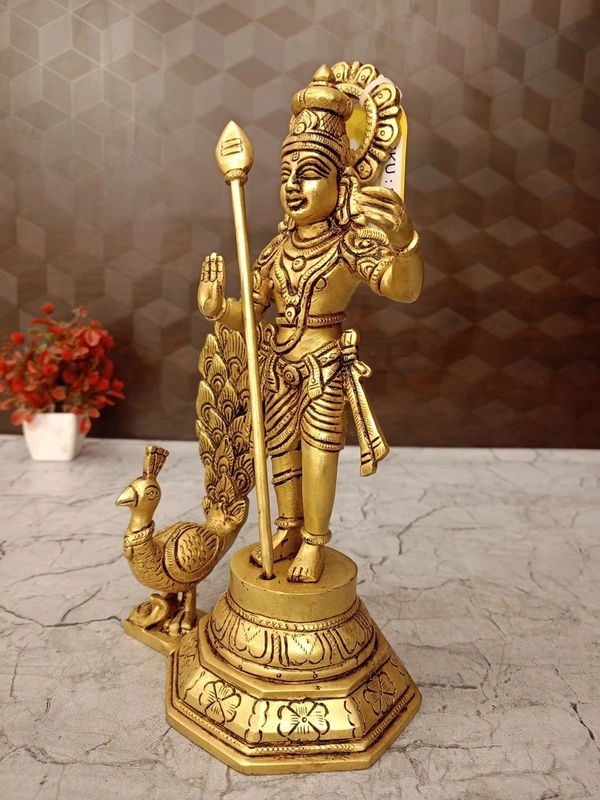 DecorsOne Brass Murugan With Peacock 10.5"
