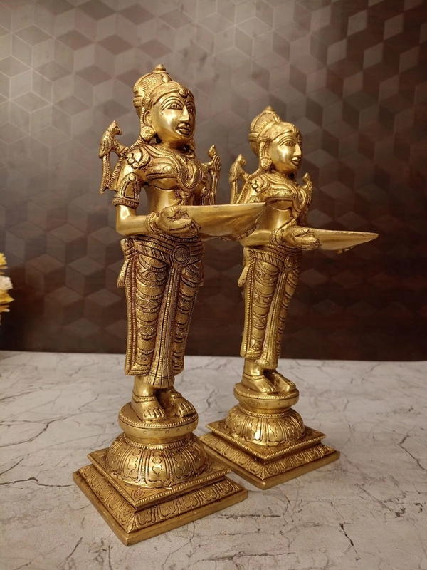 DecorsOne Brass Paavai Diya pair For Home Decor And Pooja Room / handicraft Idol 12″