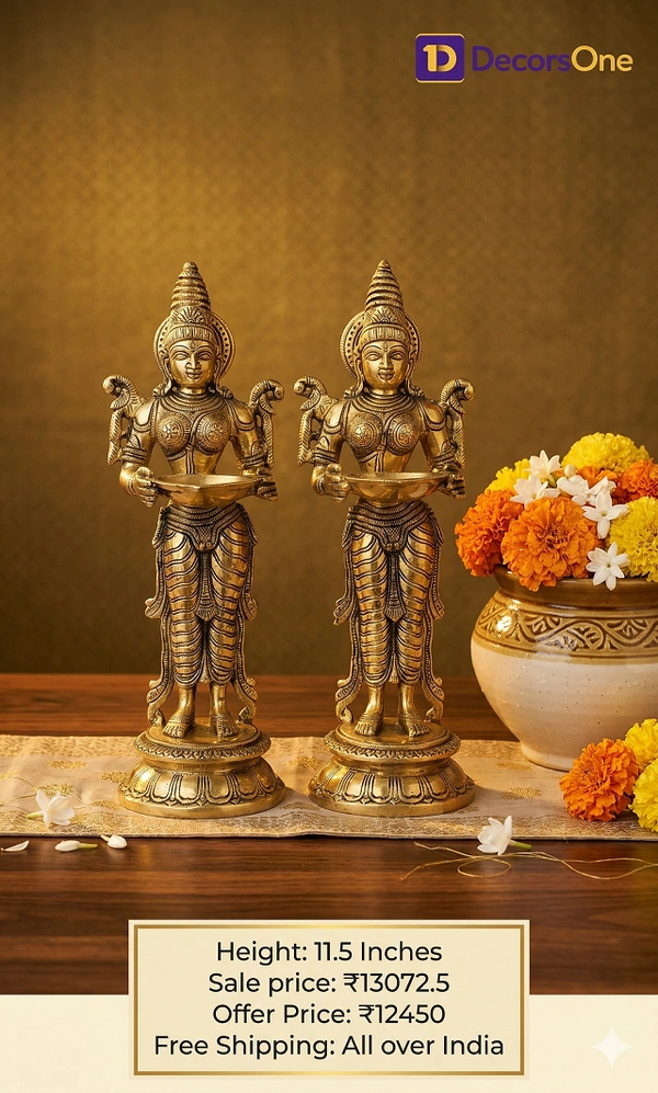 Brass Paavai Diya pair For Home Decor And Pooja Room / handicraft Idol 12″