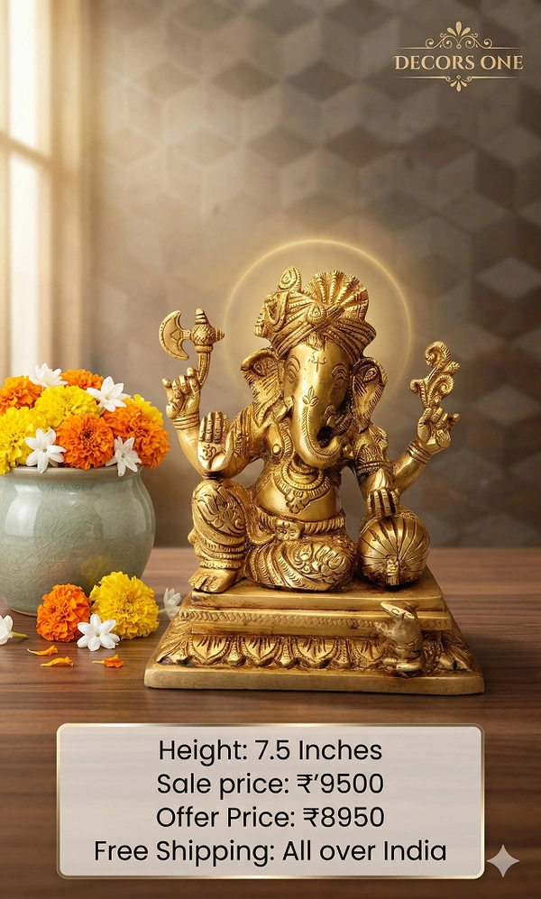DecorsOne Brass Pagadi Ganesha idol For Pooja 7.5"