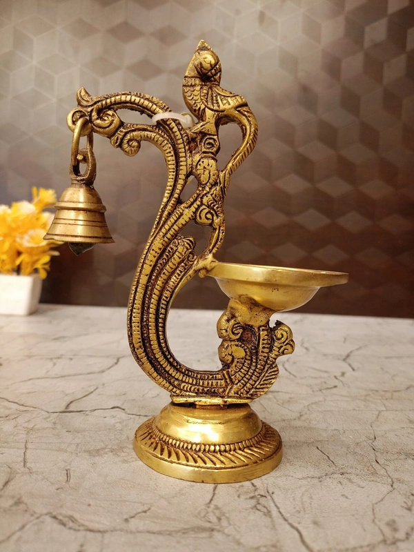 DecorsOne Brass Single face Diya Parrot With Bell 7″