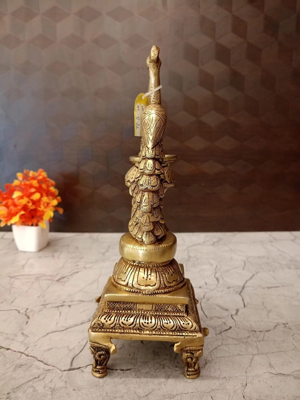 DecorsOne Brass Peacock Diya with Bell- 12″