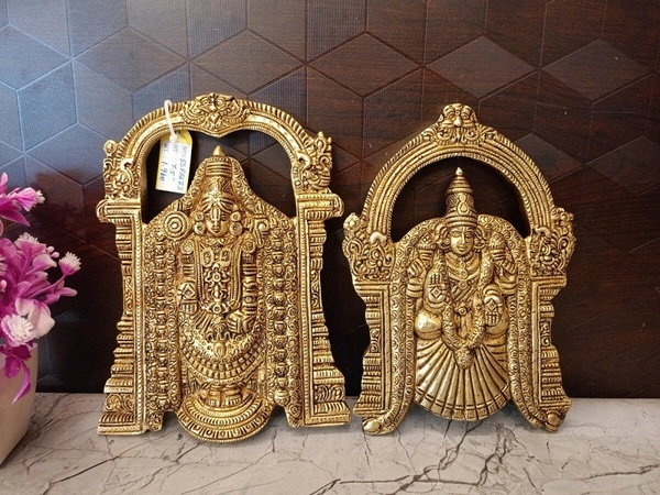 Brass Lord Balaji and Padmavathithayar Wall Mount Idol