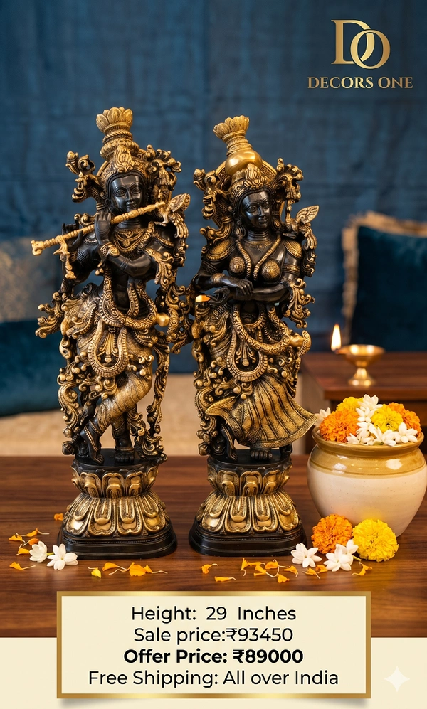 Brass Krishna Radha idol 29"