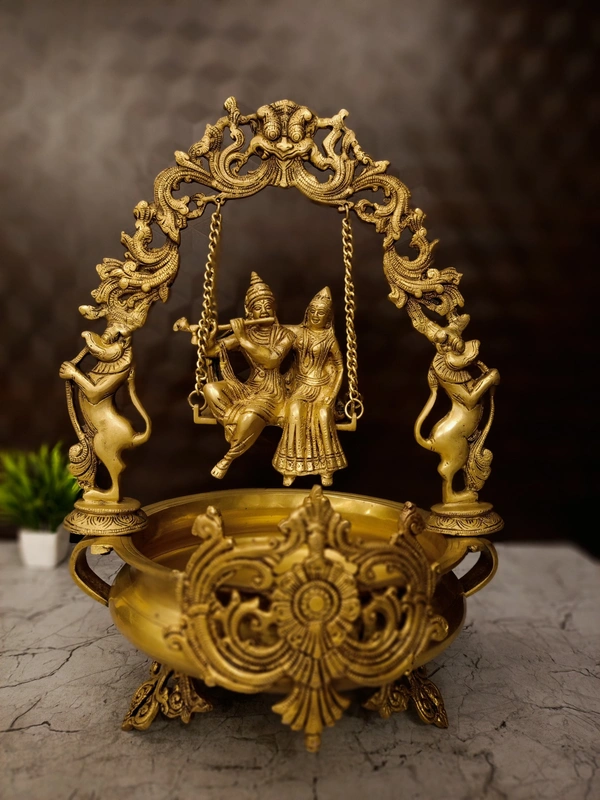 DecorsOne Brass Radha Krishna Uruli Golden Finish 20''