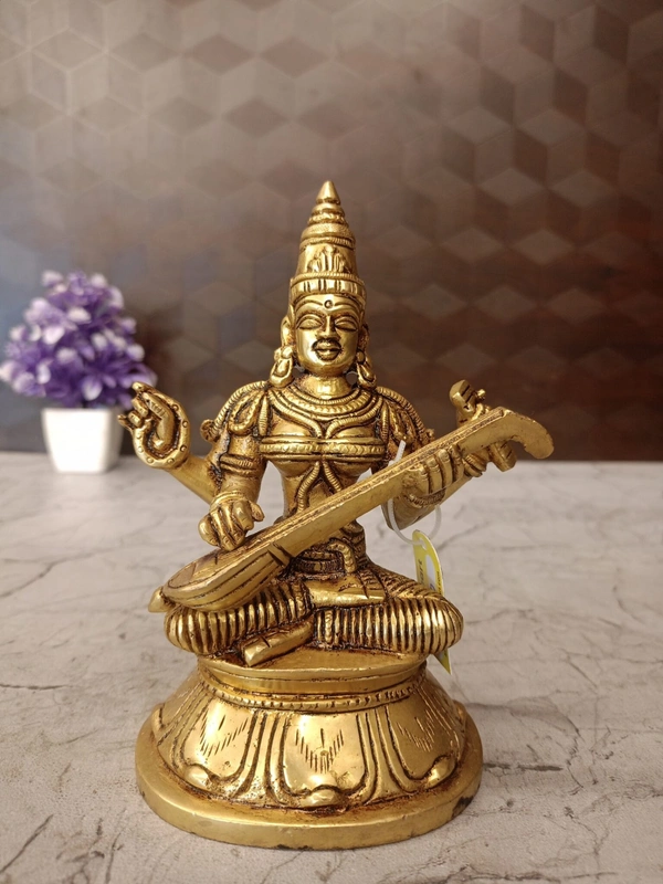 Brass saraswathi Statue Sitting Lotus Oval Base