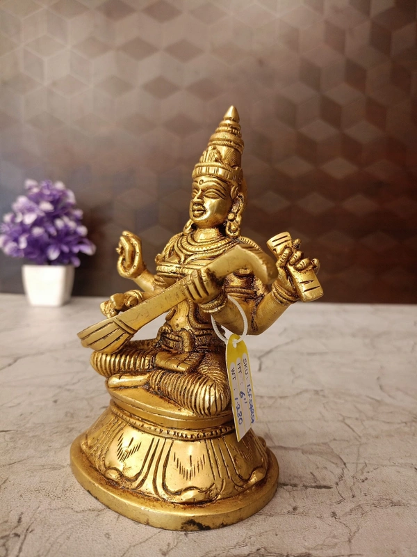 Brass saraswathi Statue Sitting Lotus Oval Base