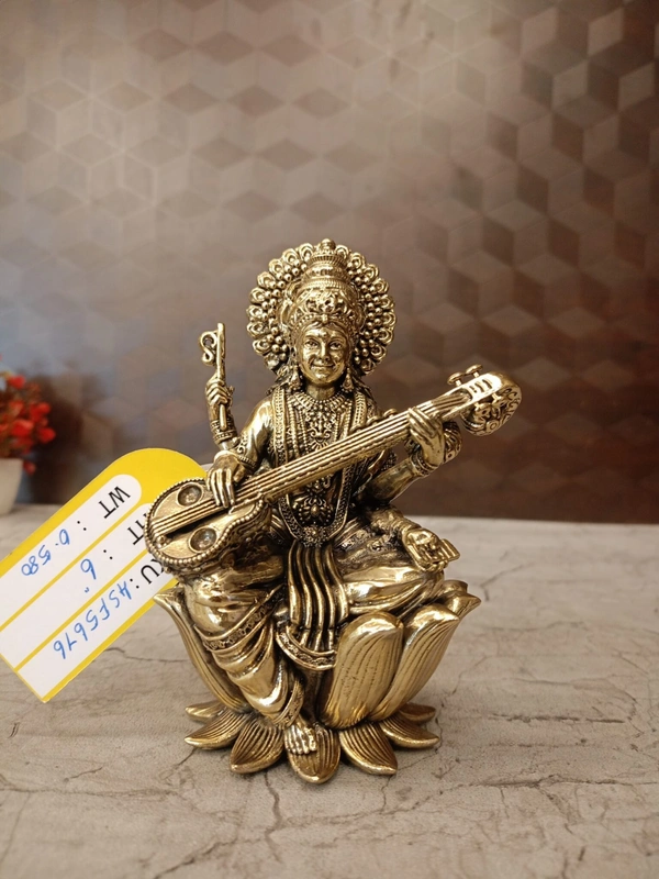Brass Fine Art Saraswathi Idol Sitting On Lotus