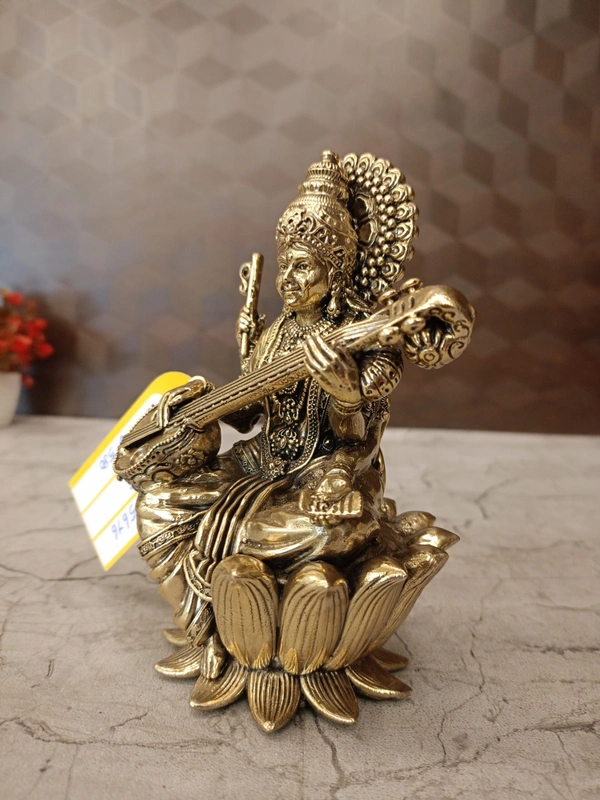 Brass Fine Art Saraswathi Idol Sitting On Lotus