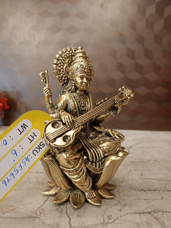 Brass Fine Art Saraswathi Idol Sitting On Lotus