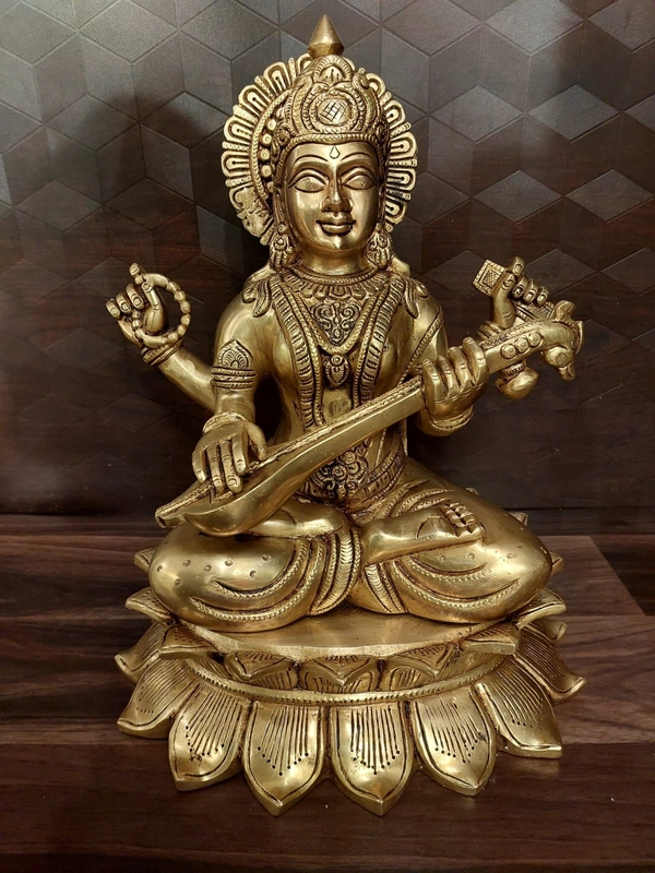 Brass Saraswathi on Lotus Base Idol Big