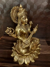 Brass Saraswathi on Lotus Base Idol Big