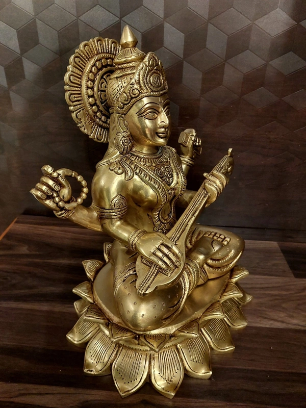Brass Saraswathi on Lotus Base Idol Big