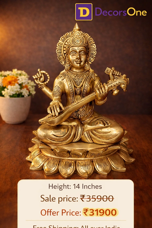 Brass Saraswathi on Lotus Base Idol Big