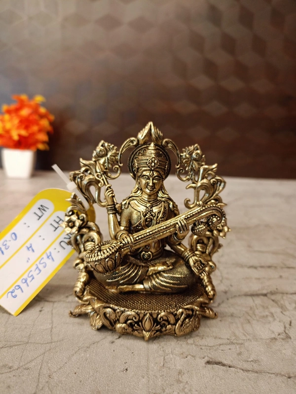 Brass Fine Art Saraswathi With Thiruvachi Idol For Pooja