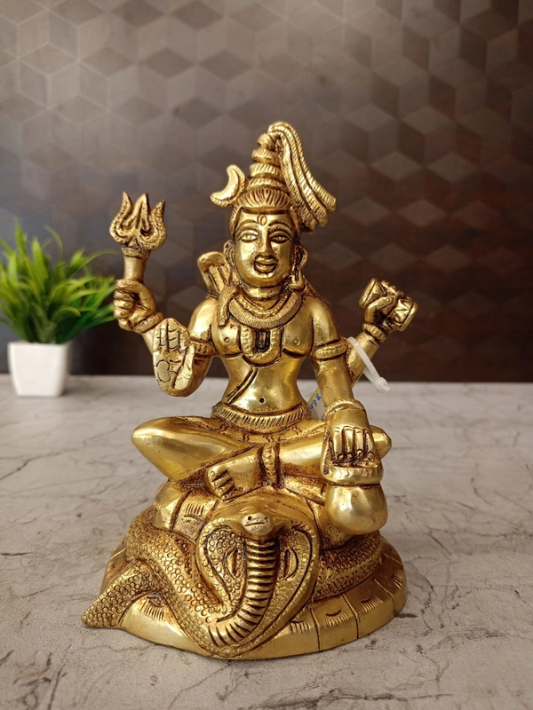 Brass Shiva Sitting On Snake Idol