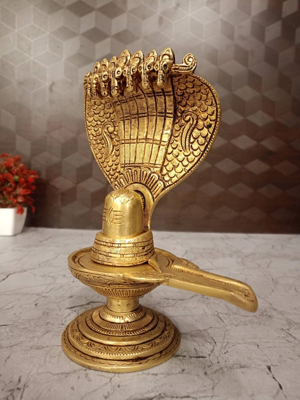 Brass Shiva Lingam With Snake Idol