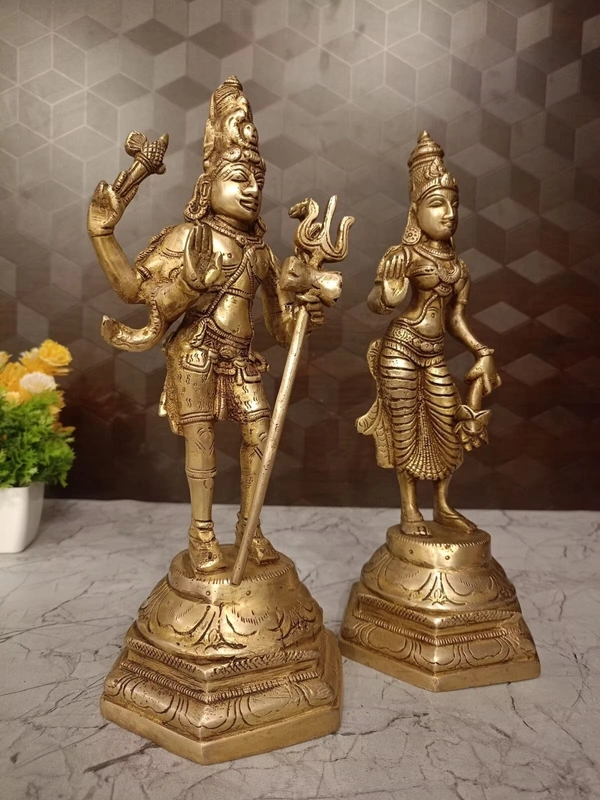 DecorsOne Brass Lord Shiva and Parvati Brass Statue 11"