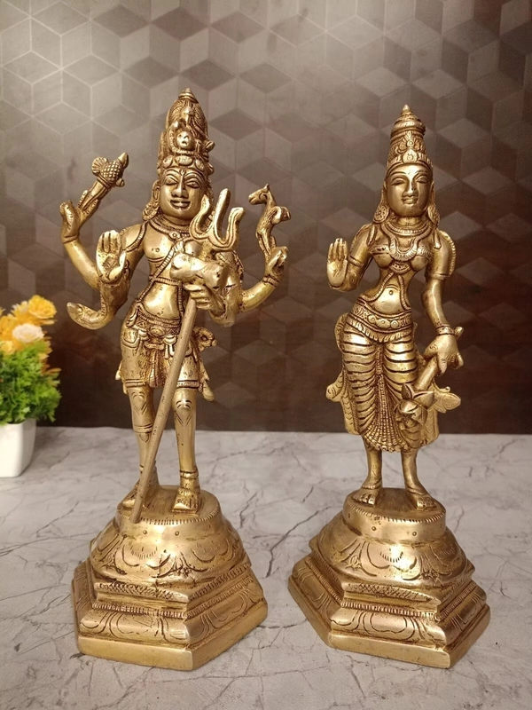 DecorsOne Brass Lord Shiva and Parvati Brass Statue 11"