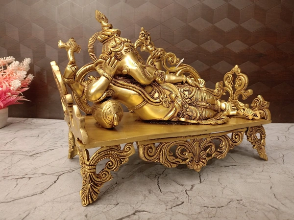 DecorsOne Brass Sofa Ganesha Idol , Divine Comfort & Elegant Decor / Gifts For Weddings