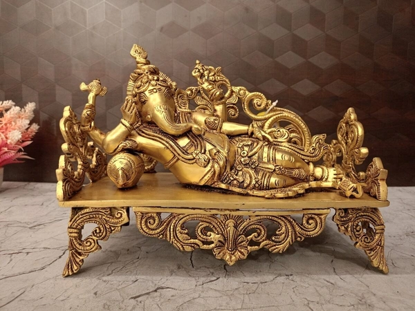DecorsOne Brass Sofa Ganesha Idol , Divine Comfort & Elegant Decor / Gifts For Weddings
