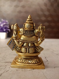 Brass Small Ganesha Idol Sitting On Square Base / Very Unique And Handicraft Statue