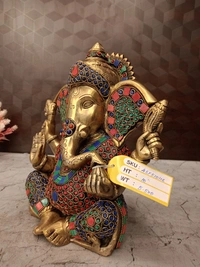 DecorsOne Brass Stone Ganesha Idol For Pooja & Home Decor 10"