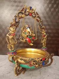 DecorsOne Brass Decorative Ganesha Stone Uruli / Traditional Uruli For Home Decor And Gifting Weddings