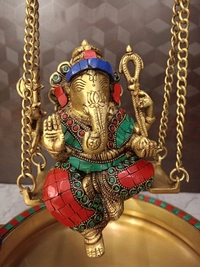DecorsOne Brass Decorative Ganesha Stone Uruli / Traditional Uruli For Home Decor And Gifting Weddings