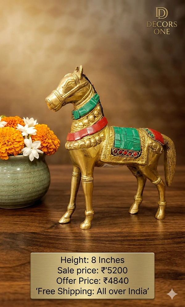 DecorsOne Brass Stone Horse Idol 8"