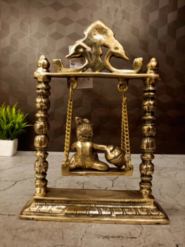 DecorsOne Brass Swing Baby Krishna Idol 9.5''